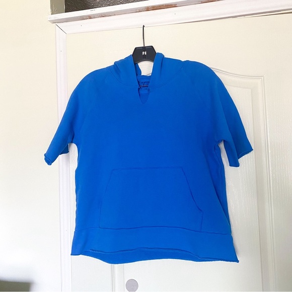 Frank & Eileen Hoodie Mel Cropped Short-Sleeve Fleece Summer Blue M GUC - Picture 2 of 8